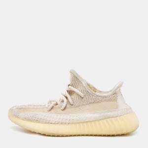 Pre Owned Yeezy adidas Cream/White Knit Fabric 350 V2 Natural Sneakers 39 1/3