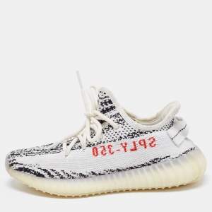 Pre Owned Adidas x Yeezy White/Black Knit Fabric Boost 350 V2 'Zebra' Sneakers Size 37 1/3
