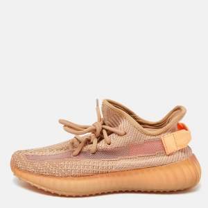 Pre Owned Yeezy x Adidas Orange Knit Fabric Boost 350 V2 Clay Sneakers Size 36 2/3