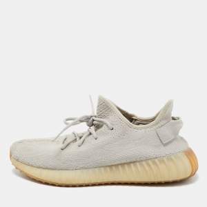 Pre Owned Yeezy x Adidas Grey Knit Fabric Boost 350 V2 Sesame Sneakers Size 44 2/3