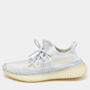 Pre Owned Yeezy x Adidas Two Tone Knit Fabric Boost 350 V2 Cloud White Non Reflective Sneakers Size 40 