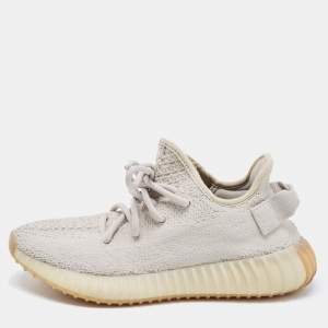 Pre Owned Yeezy x Adidas Grey Knit Fabric Boost 350 V2 Sesame Sneakers Size 37 1/3