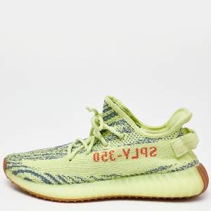 Pre Owned Yeezy x Adidas Neon Green Knit Fabric Semi Frozen Boost 350 V2 Sneakers Size 43 1/3
