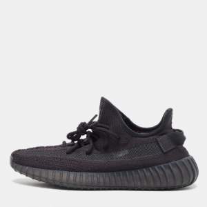 Pre Owned Yeezy x Adidas Black Knit Fabric Boost 350 V2 Onyx Sneakers Size 43 1/3