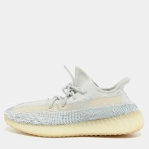 Pre Owned Yeezy x Adidas Blue/White Knit Fabric Boost 350 V2 Cloud White Non Reflective Sneakers Size 45 1/3