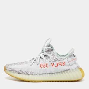 Pre Owned Yeezy x Adidas Grey/Blue Knit Fabric Boost 350 V2 Blue Tint Sneakers Size 42