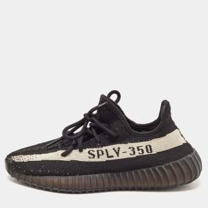 Pre Owned Yeezy x Adidas Black Boost Knit Fabric 350 V2 Core Black White Sneakers Size 41 1/3