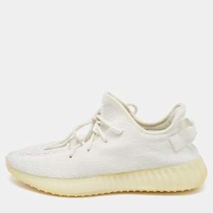 Yeezy x Adidas White Knit Fabric Boost 350 V2 Cream Sneakers Size 46