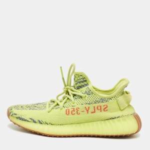 Yeezy x Adidas Yellow/Blue Knit Fabric Boost 350 V2 Semi Frozen Yellow Sneakers Size 40