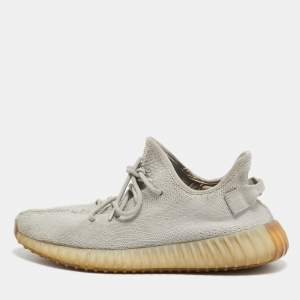 Pre Owned Yeezy x Adidas Grey Knit Fabric Boost 350 V2 Sesame Sneakers Size 45 1/3