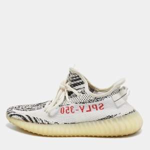 Yeezy x Adidas White/Black Knit Fabric Boost 350 V2 Zebra Sneakers Size 41 1/3