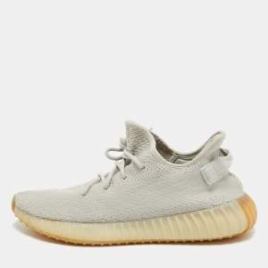 Pre Owned Yeezy x Adidas Grey Knit Fabric Boost 350 V2 Sesame Sneakers Size 46 2/3
