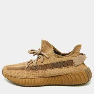 Pre Owned Yeezy x Adidas Brown Knit Fabric Boost 350 V2  Earth Sneakers Size 40 2/3