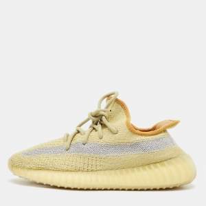 Pre Owned Yeezy x Adidas Green Knit Fabric Boost 350 V2 Marsh Sneakers Size 38 2/3