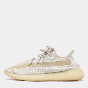 Yeezy x Adidas White/Green Knit Fabric Boost 350 V2 Cloud White Reflective Sneakers Size 44 2/3