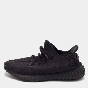 Pre Owned Yeezy x Adidas Black Knit Fabric Boost 350 V2 Onyx Sneakers Size 46 2/3