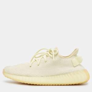 Pre Owned Yeezy x Adidas Cream Knit Fabric Boost 350 V2 Butter Sneakers Size 39 1/3