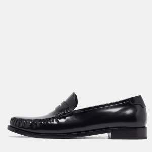 Yves Saint Laurent Black Leather Slip On Loafers Size 46