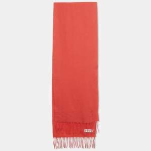 Pre Owned Yves Saint Laurent Peach Red Wool Fringed Muffler 