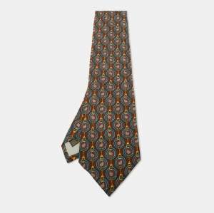 Pre Owned Yves Saint Laurent Vinatge Brown Printed Silk Traditional Tie 