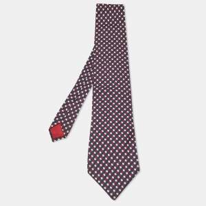 مملوكة مسبقًا Yves Saint Laurent Vintage Navy Blue Dotted Silk Traditional Tie