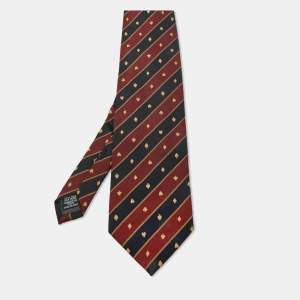 Yves Saint Laurent Vintage Black Striped Pip Pattern Silk Tie