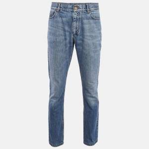 Yves Saint Laurent Vintage Blue Washed Denim Straight-Leg Jeans XL Waist 36"