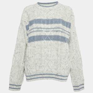 Yves Saint Laurent Vintage Grey/Blue Patterned Knit Sweater L