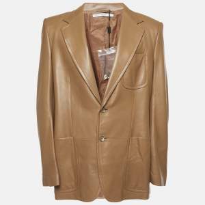 Yves Saint Laurent Vintage Brown Leather Button Front Jacket XXXL