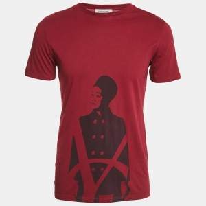 Yves Saint Laurent Vintage Red Printed Cotton Crew Neck T-Shirt S