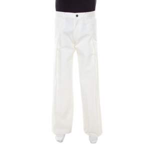 Saint Laurent Paris Off White Cotton Pleat Front Tailored Trousers S