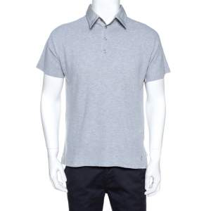 Yves Saint Laurent Grey Cotton Pique Polo T Shirt L