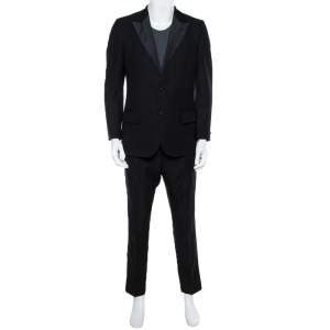 Yves Saint Laurent Black Wool & Silk Regular Fit Suit L