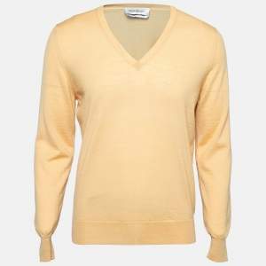Yves Saint Laurent Yellow Wool V-Neck Long Sleeve Sweater M