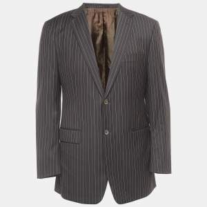 Yves Saint Laurent Vintage Brown Striped Wool Single Breasted Blazer M