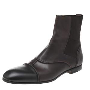 Yves Saint Laurent Dark Brown Leather Cap-Toe Ankle Boots Size 44.5