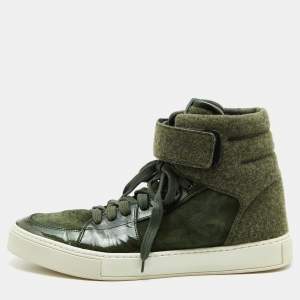 Yves Saint Laurent Green Suede and Fabric High Top Sneakers Size 43
