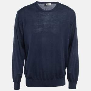 Z Zegna Navy Blue Wool Knit Sweater XXL