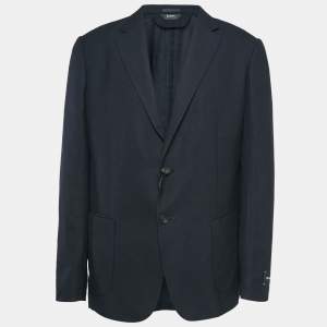 Z Zegna Techmerino Navy Blue Jacquard Wool Blazer XL