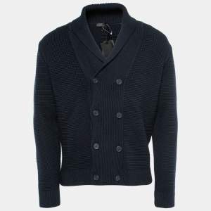 Z Zegna Navy Blue Wool Knitted Double-Breasted Cardigan M