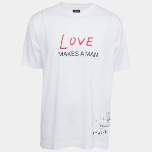 Z Zegna White Cotton 'Love Makes A Man' Print T-Shirt XL