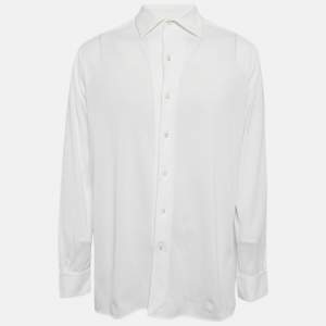 Z Zegna White Textured Cotton Long Sleeve Shirt XXL
