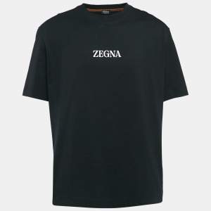 Zegna Black Logo Print Jersey Crew Neck -Shirt XXL
