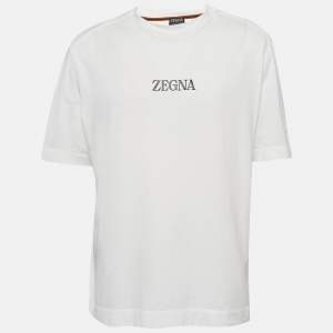 Z Zegna  White Logo Print Cotton Crew Neck T-Shirt XXL