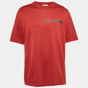 Z Zegna Red Logo Print Cotton Crew Neck T-Shirt L