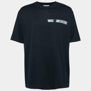 Z Zegna Navy Blue Logo Print Cotton Short Sleeve T-Shirt L