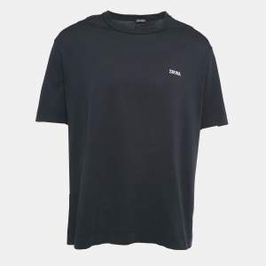 Zegna Black Logo Embroidered Cotton Jersey Crew Neck T-Shirt XXL