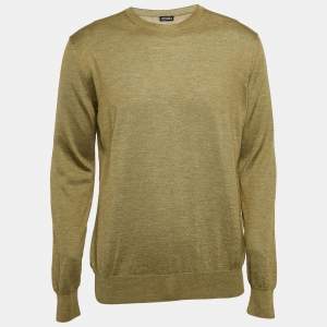 Z Zegna Green Silk Blend Knit Crew Neck Jumper L