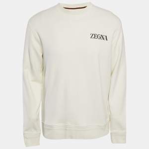 Zegna Off-White Logo Print Cotton Knit Jumper M