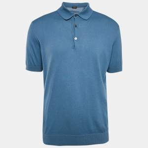 Z Zegna Blue Cotton Half Sleeve Polo T-Shirt L